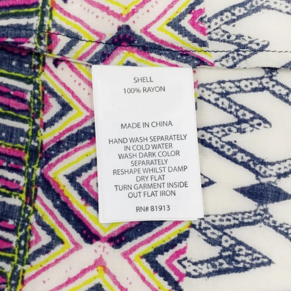 Plenty By Tracy Reese 3/4 Sleeve Multicolor Geometric Print Top Womens Medium - Picture 8 of 8